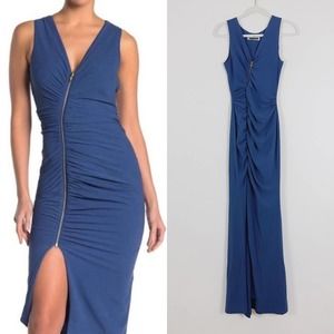 NEW Dress‎ The Population Blue Cher Asymmetrical Zip Gown